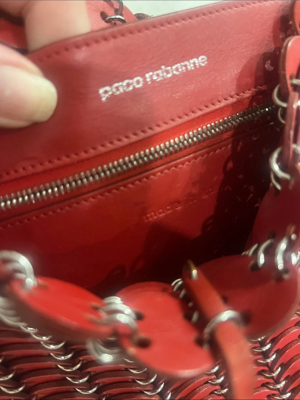 Paco Rabanne Red Woven-Link Shoulder Bag
